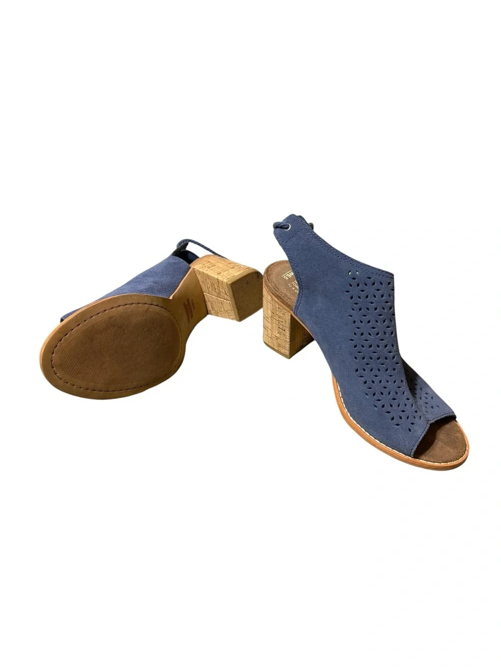 TOMS Elba Suede Blue Lace-Up Back Peep-Toe Heeled Sandals/Ankle Booties US 6.5